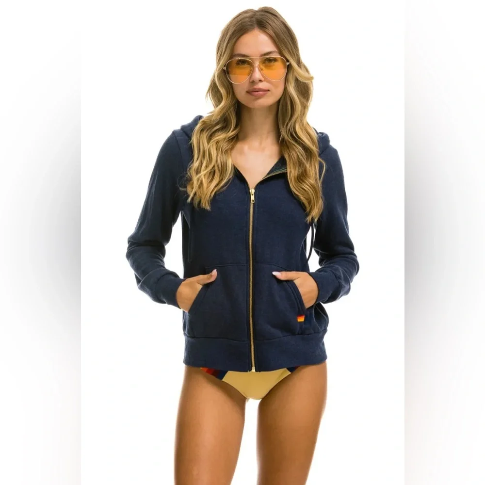 Aviator Nation Navy Blue Hoodie with Yellow Lightning Bolt Sz L - Picture 5 of 11